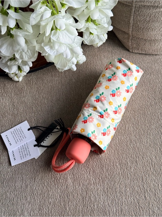 Coach Accessories - Coach Floral Compact Umbrella – Cream with Coral Handle